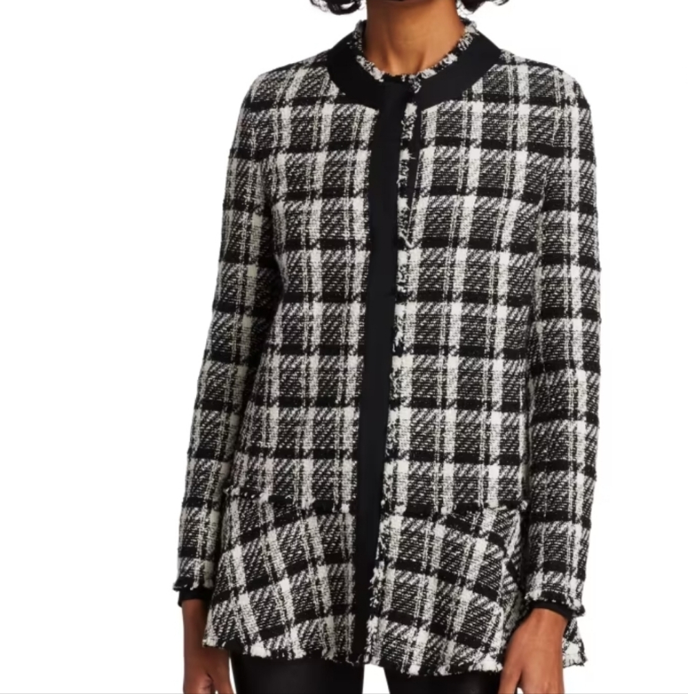 Akris Punto Lurex Tweed Peplum Ruffle Hem Shacket Black & White Size 8
